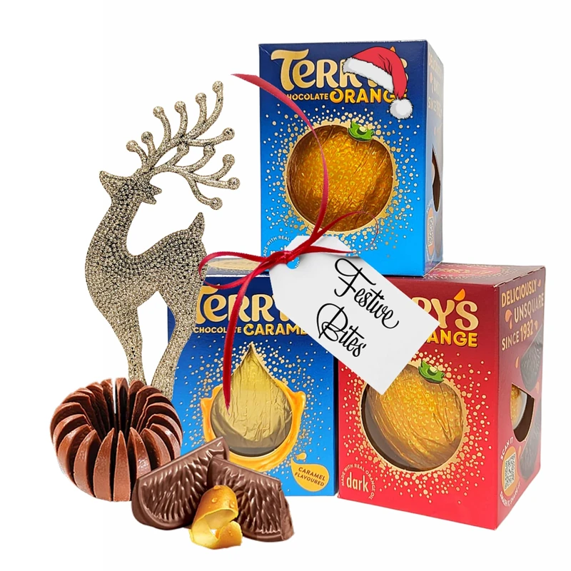 Orange Chocolate Bulk for Christmas - Assortment of Caramel, Dark & Milk Chocolate Orange Balls with Reindeer Decoration for Chocolate Hamper, Kids Stocking Fillers, Birthday Gifts for Women