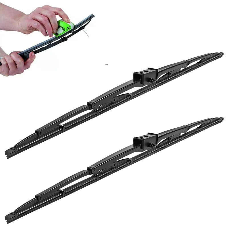 24" Heavy Duty Windshield Wiper Blade Pair with Wide Saddle Mount for Motorhome Recreational Vehicle RV and Bus with 1PCS Rubber Regroove Tool Trimmer Restorer Window Wiper Blade (Set of 2）