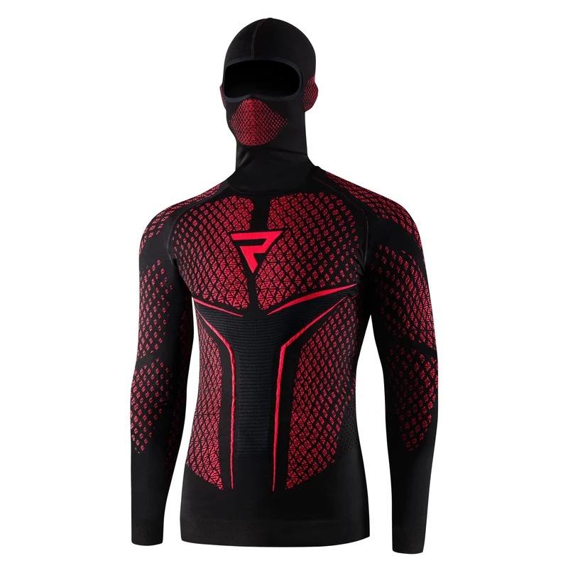 REBELHORN Therm II 2-in-1 Motorcycle Functional Shirt with Balaclava Long Sleeve Men's Thermoactive Clothing Ultralight and Delicate for Cold Days Black/Red