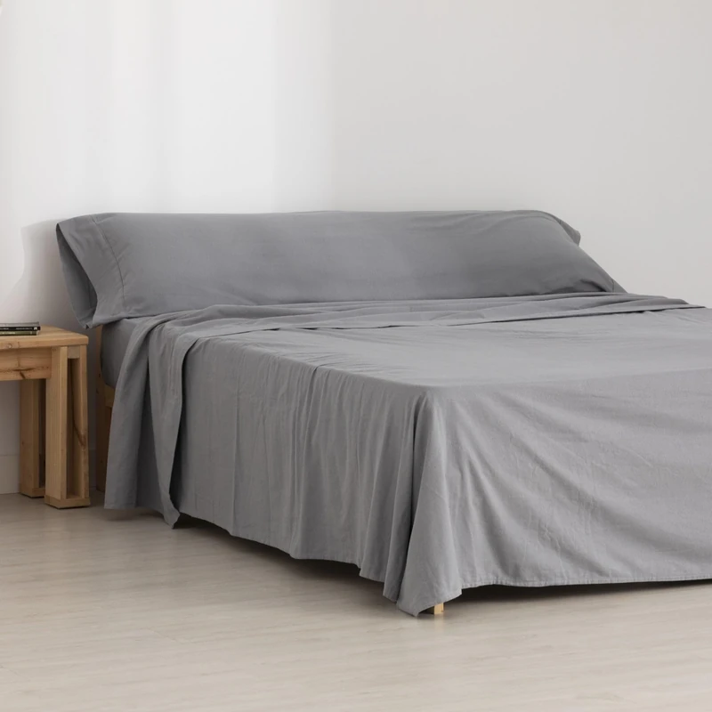 BELUM | Ultimate Grey 90 Flannel Sheet Set, 100% Cotton, Sheet Set, Composed of: Top: 160 x 270 cm, Fitted Sheet: 90 x 200 cm + 30 cm, Pillow 45 x 110 cm