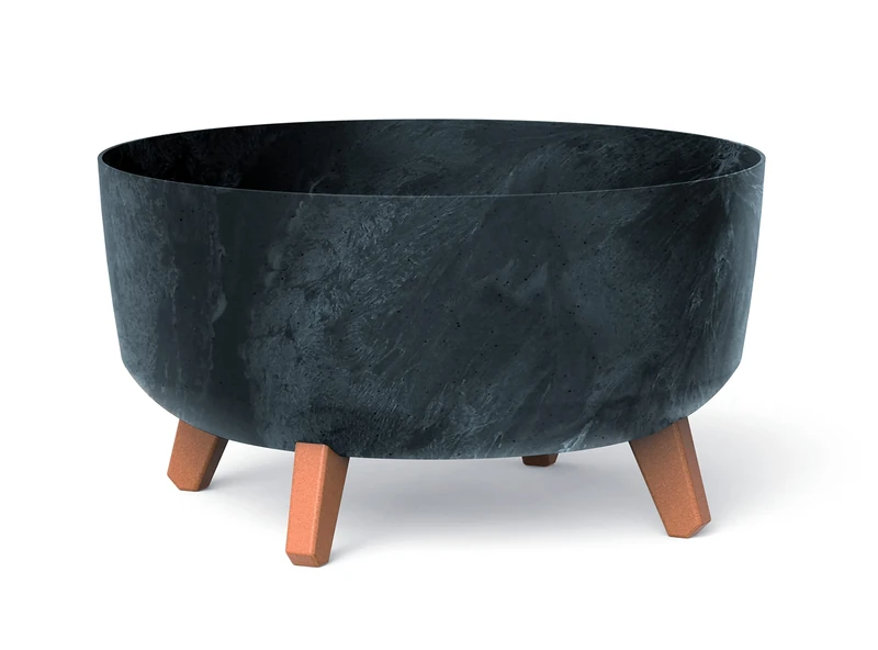 Medium Round Low Modern Look Planter Flower Plant Pot Indoor Outdoor Garden Decor Wooden Look Legs (Anthracite)