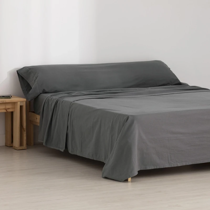 BELUM | 90 Titanium Flannel Sheet Set, 100% Cotton, Sheet Set, Consists: Top: 160 x 270 cm, Fitted Sheet: 90 x 200 cm + 30 cm, Pillow 45 x 110 cm