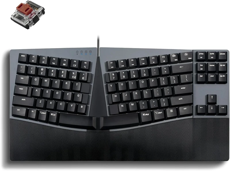 Perixx PERIBOARD-335BR Wired Ergonomic Mechanical Compact Keyboard - Low-Profile Brown Tactile Switches - Programmable Feature with Macro Keys - Compatible with Windows and Mac OS X - US English