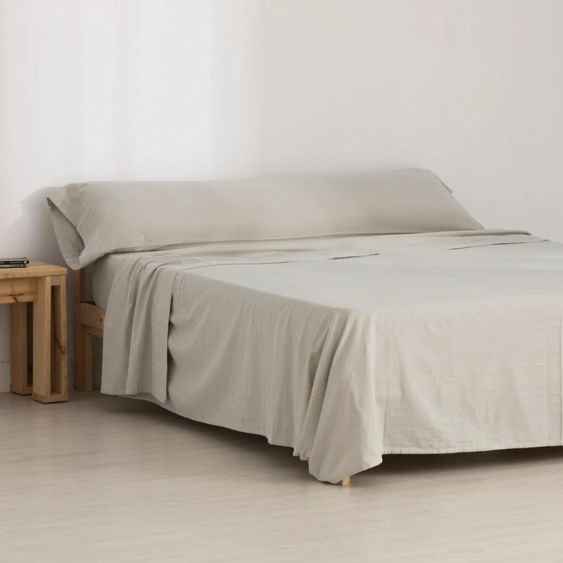 BELUM | Simply Taupe 135 Flannel Sheet Set 100% Cotton, Sheet Set consisting of: Top: 210 x 270 cm Fitted Sheet: 140 x 200 cm + 30 cm Gusset. Pillow 45 x 155