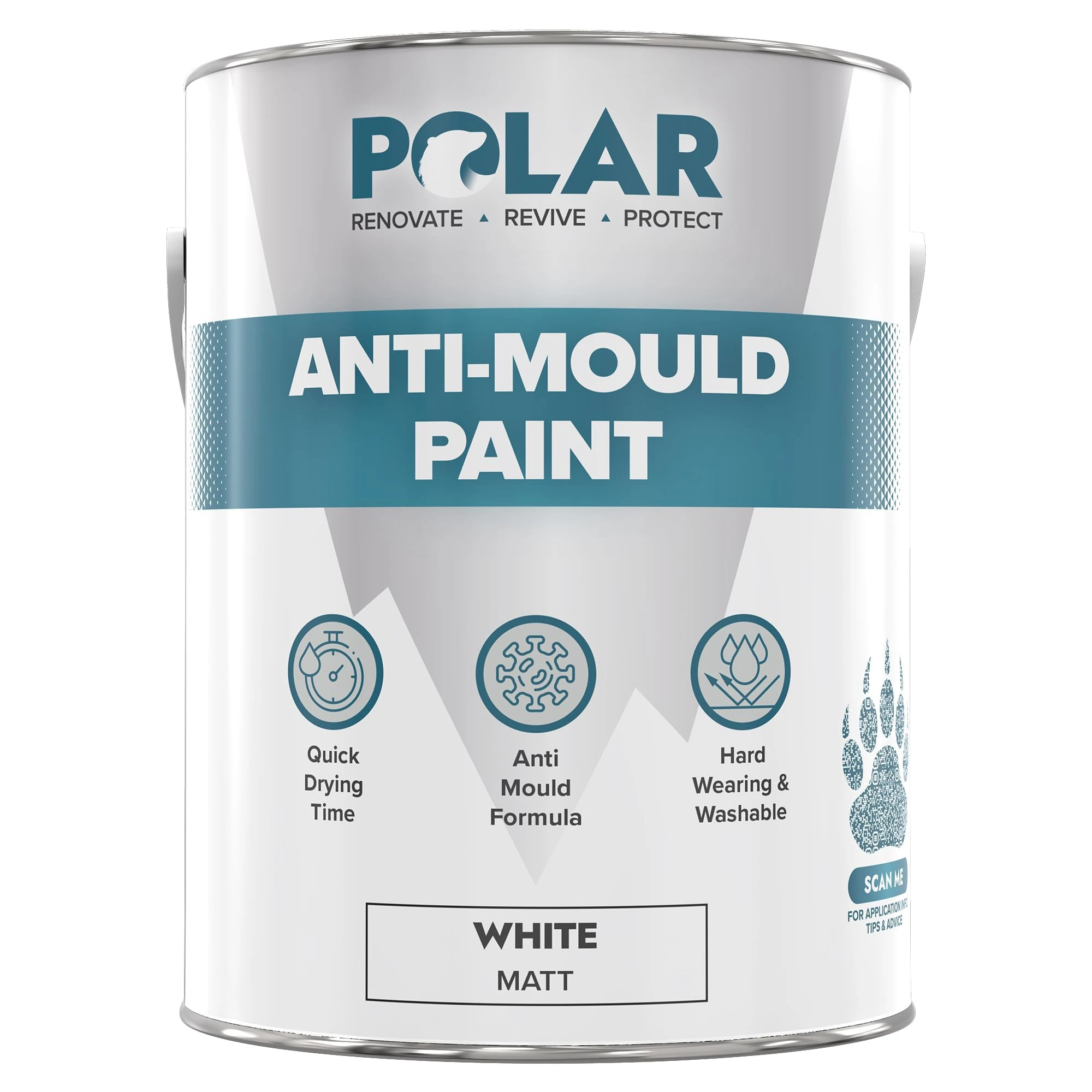 Polar Anti Mould Paint - Brilliant White Matt Finish - 5 Litre - Prevent & Control Mould On Internal Walls & Ceilings - Easy To Apply