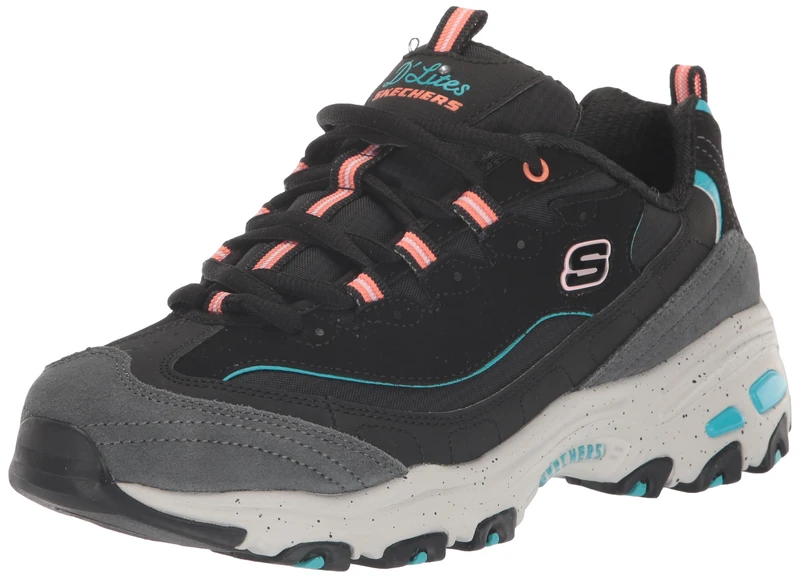 Skechers Women's D'Lites Sneaker, Black/Multi, 6