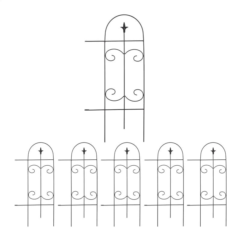 Relaxdays Lawn Edging, H x W: 81 x 38 cm, 6 Components, Garden Flowerbed Border, Push-In, Metal, Decorative Arch, Black