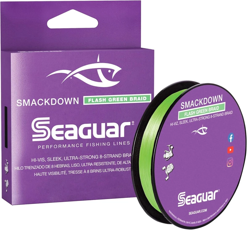 Seaguar Smackdown High Visibility Braided Fishing Line, 10lb Break Strength, 300yds, Flash Green - 10SDFG300