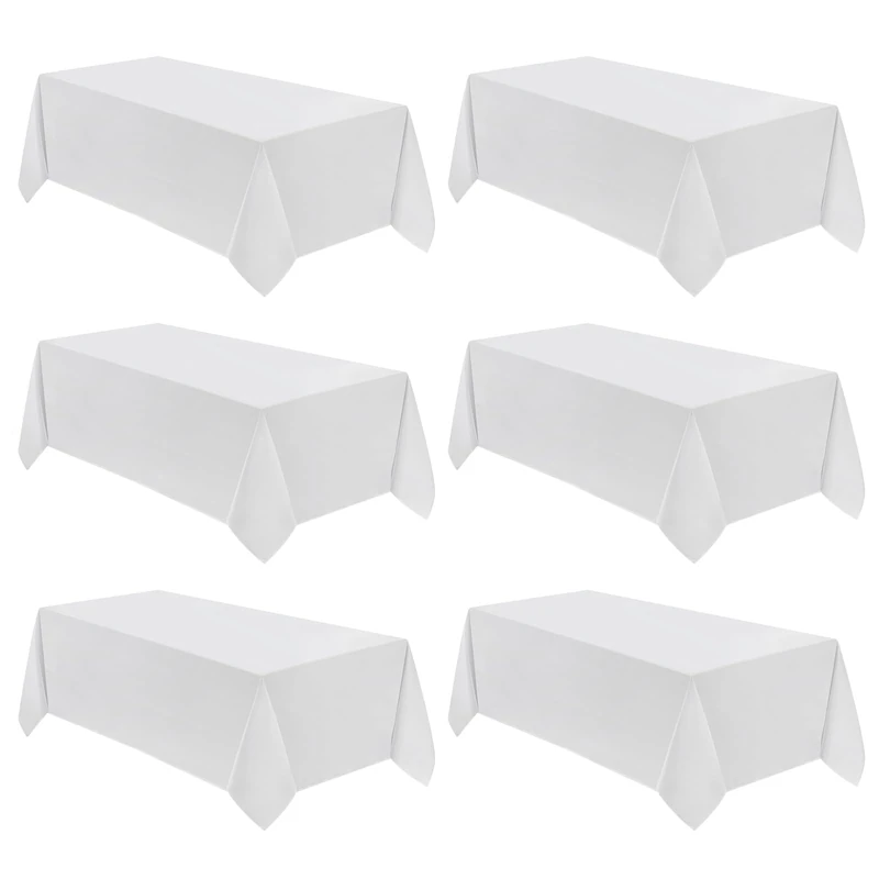 VidaFete 6 Pack 90*132inch Rectangle Tablecloth Polyester Table Cloth，Stain Resistant and Wrinkle Polyester Dining Table Cover for Kitchen Dinning Party Wedding Rectangular Tabletop Decoration(White)