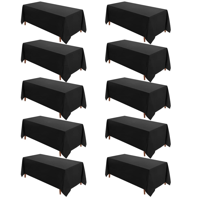 VidaFete 10 Pack 90 * 132inch Black Rectangle Tablecloth for 6ft Tables