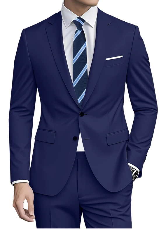 Datysum Men Suit 2 Piece Groomsmen Tuxedo Prom Blazer Slim Fit Suits Two Button Wedding Dress Jacket Pants Set with Tie, Navy, Medium