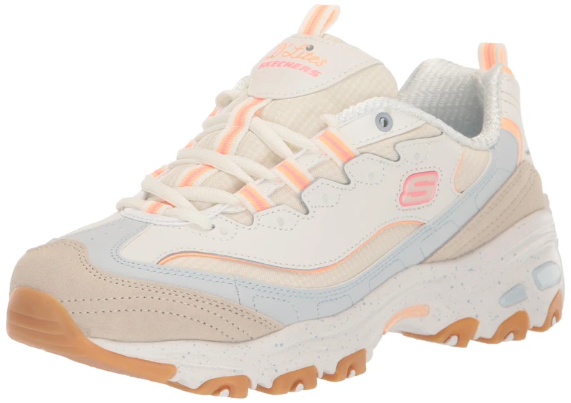 Skechers Women's D'Lites Bold Views, Natural Leather/Mesh/Multi Trim, 4.5 UK