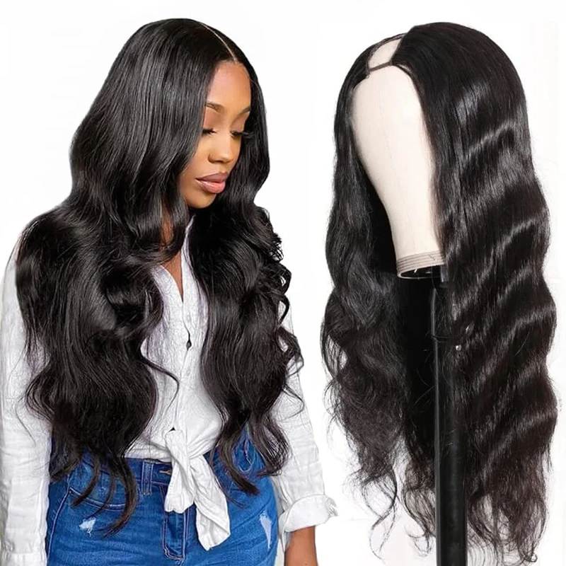 Tahikie U Part Human Hair Wig Body Wave 180% Density U Part Wig Brazilian Virgin Human Hair Wig for Black Women 10A Full Head Clip in Half Wig Glueless No Leave Out Lace Front Wig Natural Color 24inch