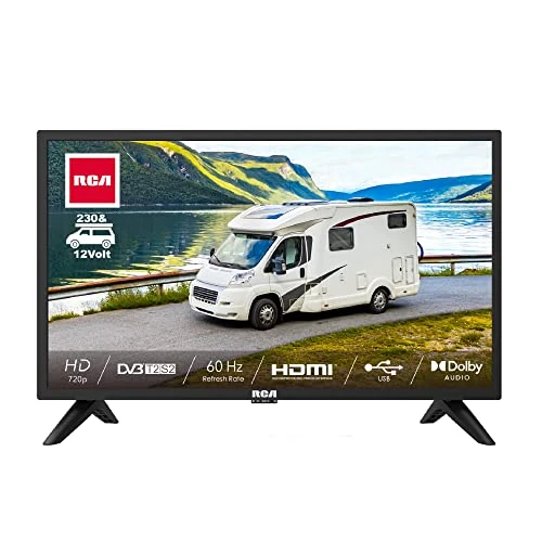 RCA RB24H2CUA 12 Volt 24 inch HD TV, Freeview HD DVB T2/S2/C Dolby Digital Audio Caravans TV, Triple Noise Reduction HD LED Backlighting, HDMI VGA USB Travel TV, Small TV for Motorhome Campervan