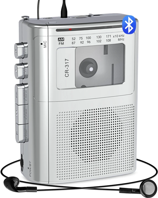 Gracioso Portable Cassette Player Recorder with Bluetooth Transmitter, AM FM Walkman Cassette Player with Headphone Jack & Big Speaker,Microphone Jack, 2*AA Battery Opearated Cassette Tape Player