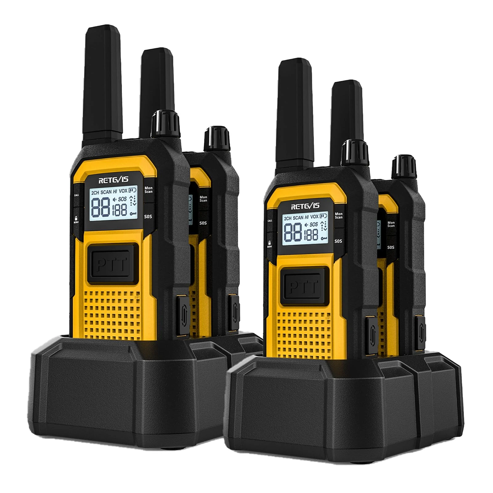 Retevis RB648 Heavy Duty Walkie Talkies, Waterproof 2 Way Radio, Advanced Triple Proof, 2000 mAh, Vibration Call, Emergency, Walkie Talkies for Adults Long Range for Contractor (4 Pack)