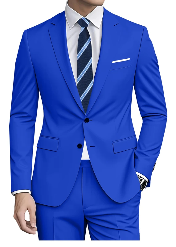 Datysum Men Suit 2 Piece Groomsmen Tuxedo Prom Blazer Slim Fit Suits Two Button Wedding Dress Jacket Pants Set with Tie, Royal Blue, Medium