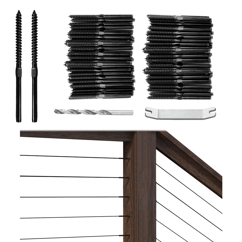 Muzata 100 Pack 1/8" Black Cable Railing Hardware Kit Swage Lag Screws Left and Right Handed Thread for Wood Post T316 Stainless Steel Deck Cable Railing System 50 Pairs CK17