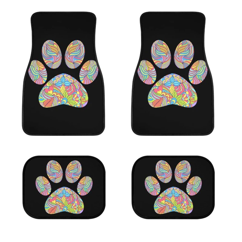 Delerain Dog Paw Print 4-Piece Car Floor Mats Front and Rear Rubber Backing Carpet, Auto Foot Mats All Weather Universal Fit Car Decor Accessories Fit for SUV, Vans, Sedans, Trucks
