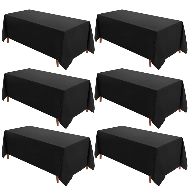 VidaFete 6 Pack 90*132inch Rectangle Tablecloth Polyester Table Cloth，Stain Resistant and Wrinkle Polyester Dining Table Cover for Kitchen Dinning Party Wedding Rectangular Tabletop Decoration(Black)