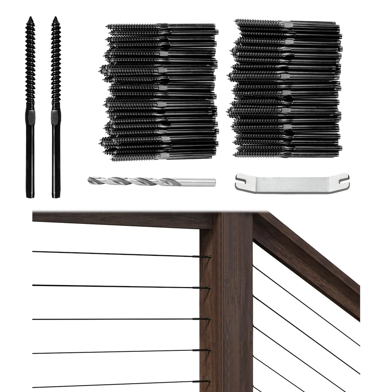 Muzata 120 Pack 1/8" Black Cable Railing Hardware Kit Swage Lag Screws Left and Right Handed Thread for Wood Post T316 Stainless Steel Deck Cable Railing System 60 Pairs CK17