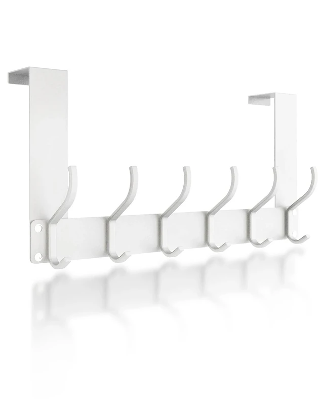 Victoper Over Door Hook Hanger 12 Hooks, Assembly-Free Matte Texture Over Door Hanger for Clothes Coat Towel Bag Robe Bathroom Door Hooks White (V-dhw)