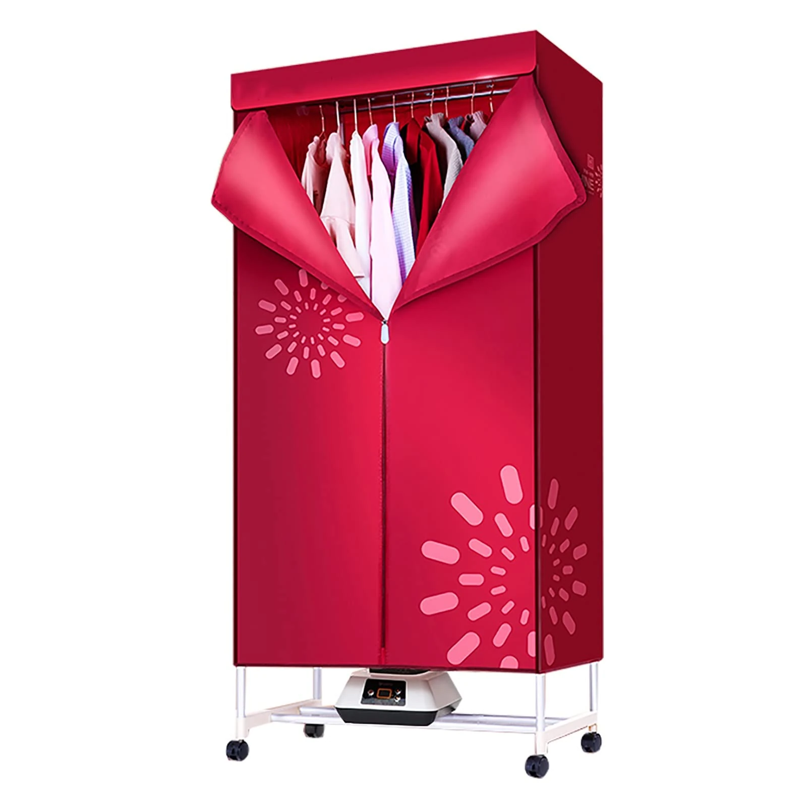 Portable Dryer, 220V 1200W Electric Clothes Dryer Machine Double Tier Stainless Steel Clothes Drying Rack, for Apartments, Laundry, H152cm x W72cm x D45cm (Color : Red)