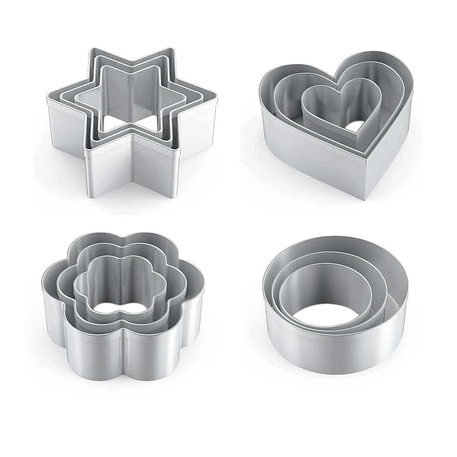 Metal Cookie Cutter Set - 12 Stainless Steel Shapes Including Round, Heart, Star, and Flower for Baking Biscuits and Mini Molds