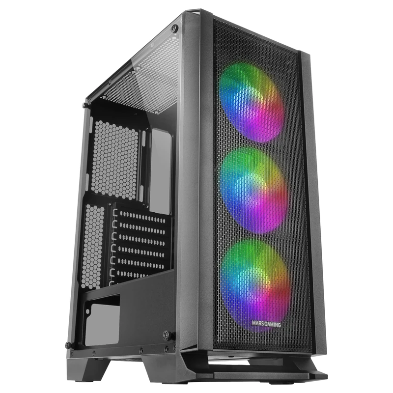 Mars Gaming MC-C Black, PC ATX Case, Metal-Mesh Front Panel, Tempered Glass Window, 3 Front FRGB 120mm Fans