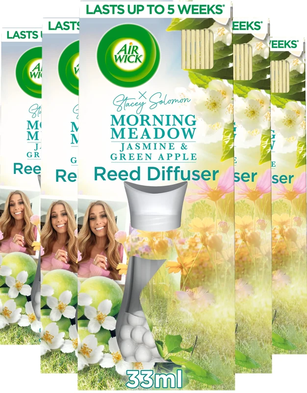 Air Wick Air Freshener Reed Diffuser | Fragrance: Morning Meadow | Room Air Freshener | Size: Pack of 5 x 33ml | Usage: Lasts up to 4 weeks / 20 weeks total