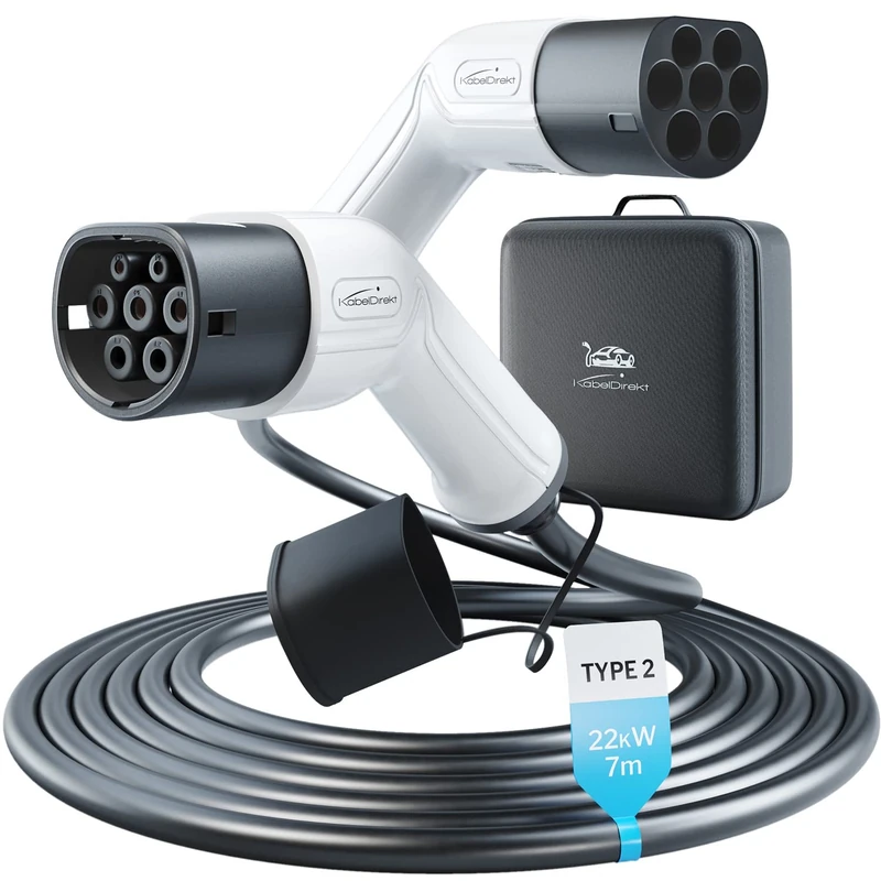 Type 2 electric vehicle charging cable, 22kW – 7m, with carry case (TÜV-certified EV cable for practically all EVs, public charging points, and wallboxes from 3.6 to 22kW) by CableDirect