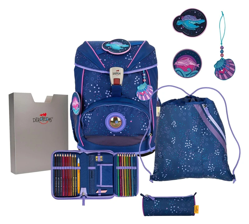 DerDieDas Ergoflex Deep Ocean 2023 School Backpack 5-Piece Set, Blue, ErgoFlex Set