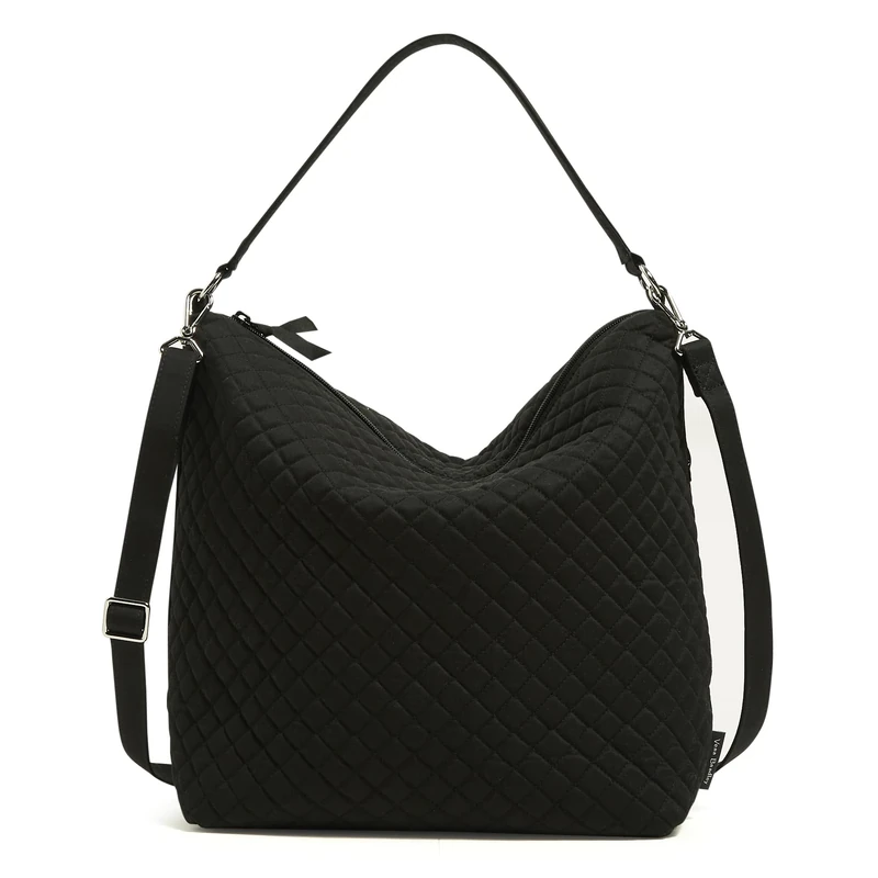 Vera Bradley Women's Oversized Hobo Shoulder Bag Handbag, Black-Recycled Cotton, One Size