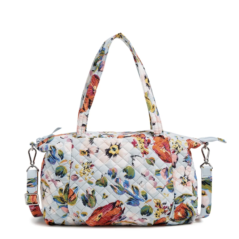 Vera Bradley Women's Cotton Pleated Multi-Strap Shoulder Satchel Purse, Sea Air Floral - Recycled Cotton, One Size