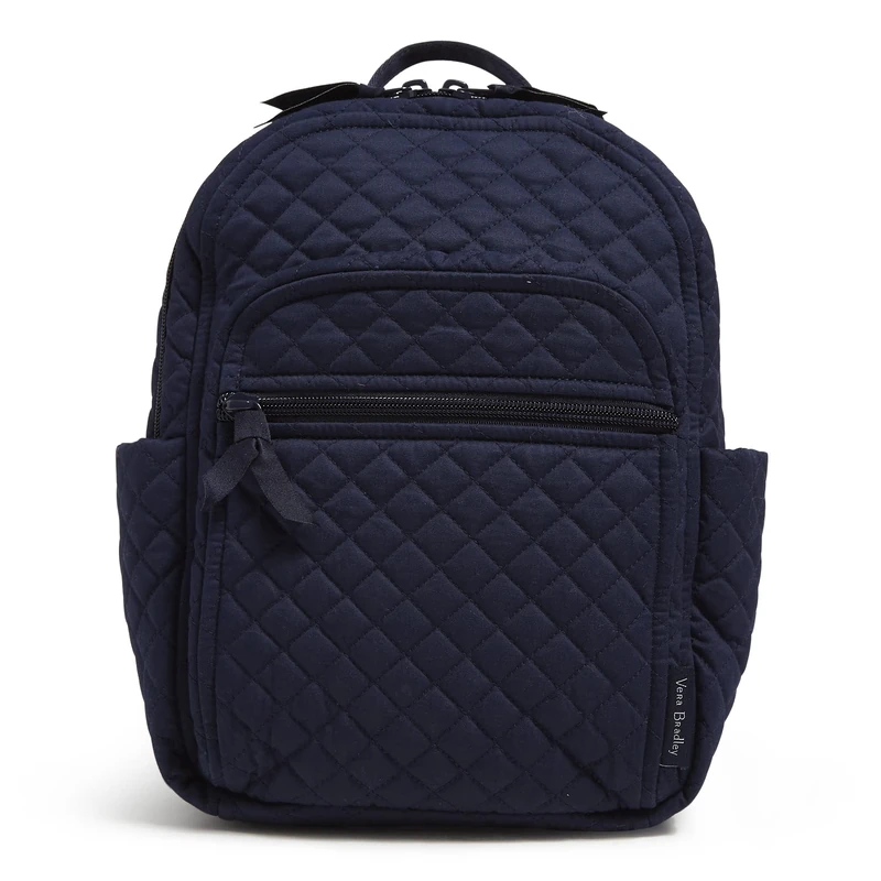 Vera Bradley Women's Cotton Small Backpack Bookbag, True Navy, One Size