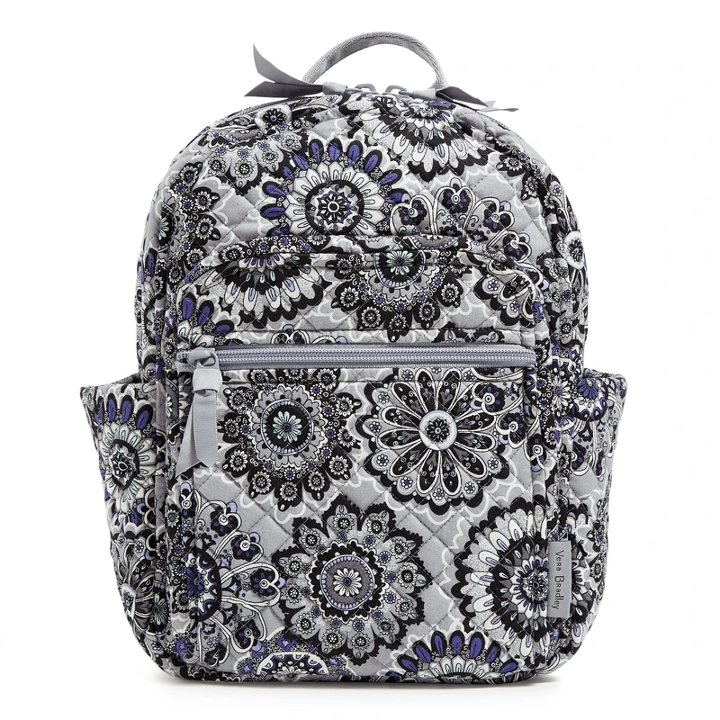 Vera Bradley Women's Cotton Small Backpack Bookbag, Tranquil Medallion - Recycled Cotton, One Size, Cotton Small Backpack