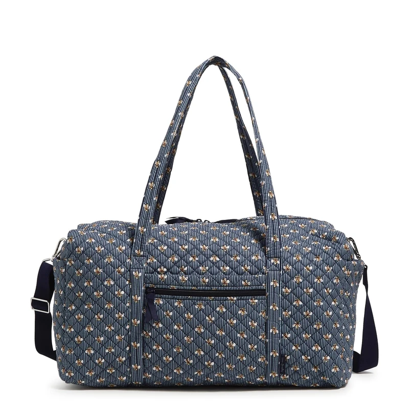 Vera Bradley Women's Large Travel Duffle Bag, Bees Navy-Recycled Cotton, One Size