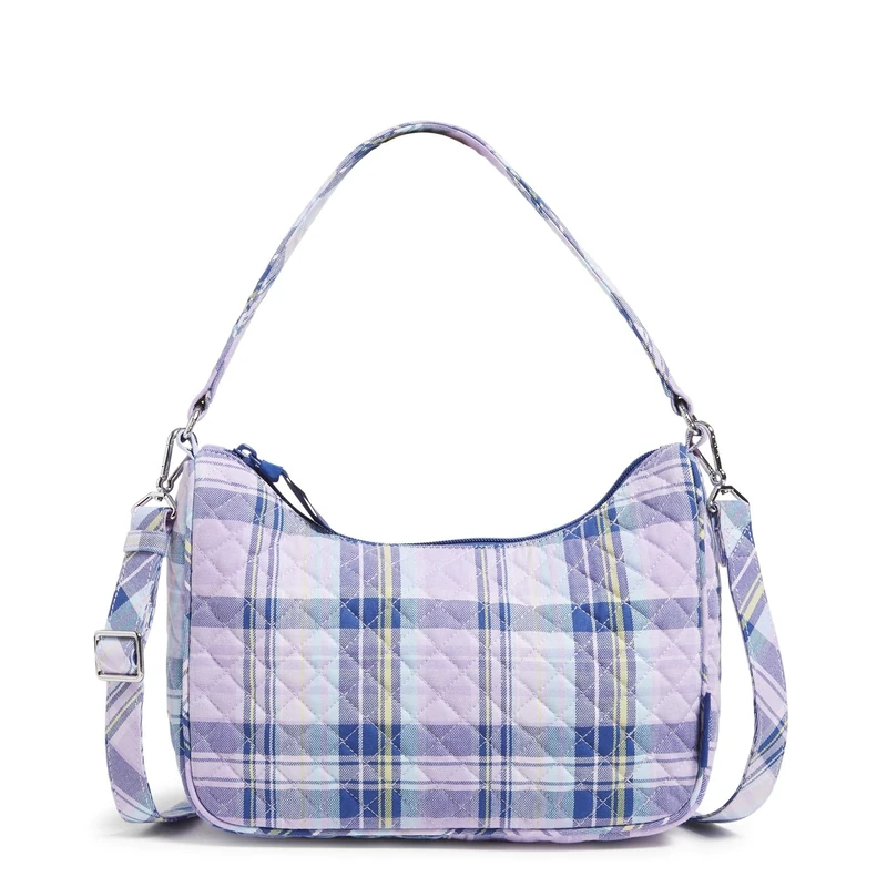 Vera Bradley Women's Frannie Crescent Crossbody Purse, Amethyst Plaid-Recycled Cotton, One Size