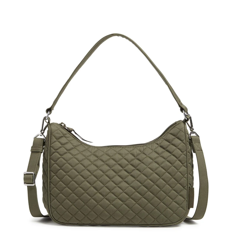 Vera Bradley Women's Frannie Crescent Crossbody Purse, Climbing Ivy Green-Recycled Cotton, One Size
