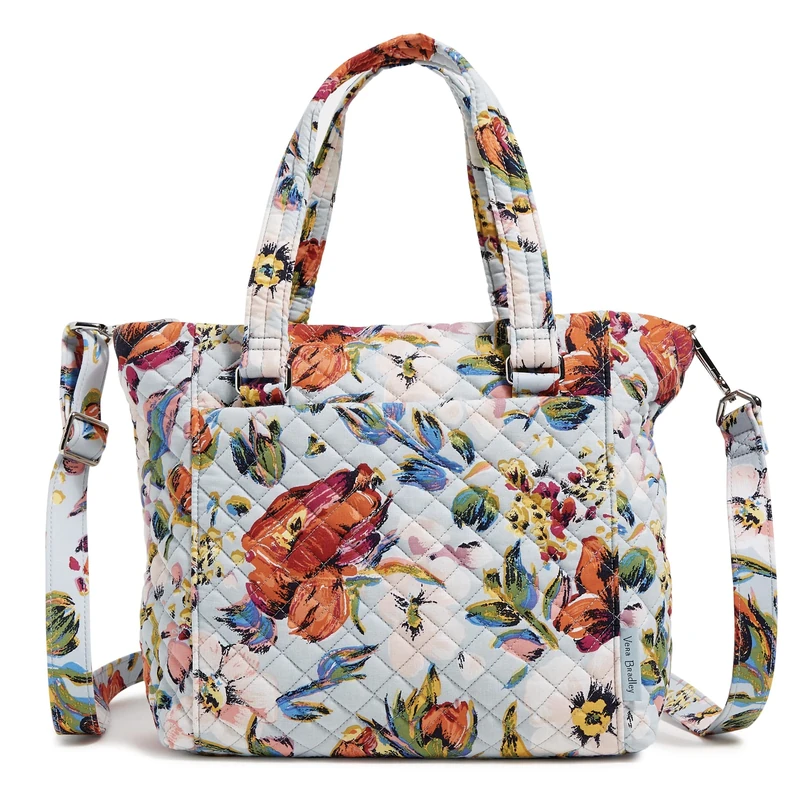 Vera Bradley Women's Cotton Multi-strap Shoulder Satchel Purse, Sea Air Floral - Recycled Cotton, One Size
