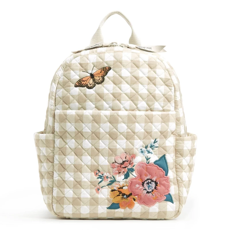 Vera Bradley Women's Small Backpack Bookbag, Peach Blossom Picnic-Recycled Cotton, One Size