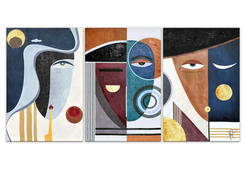 World Art Abstract Faces Composition Print - Image 1
