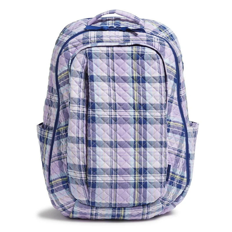 Vera Bradley Women's Large Backpack Travel Bag, Amethyst Plaid-Recycled Cotton, One Size