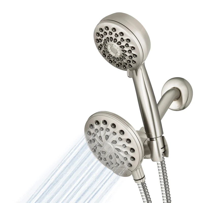 Waterpik One-Touch Dual 2-in-1 Shower System with Rain Shower Head and 7-Mode Hand Held Shower Head, Brushed Nickel XPB-139E-769ME