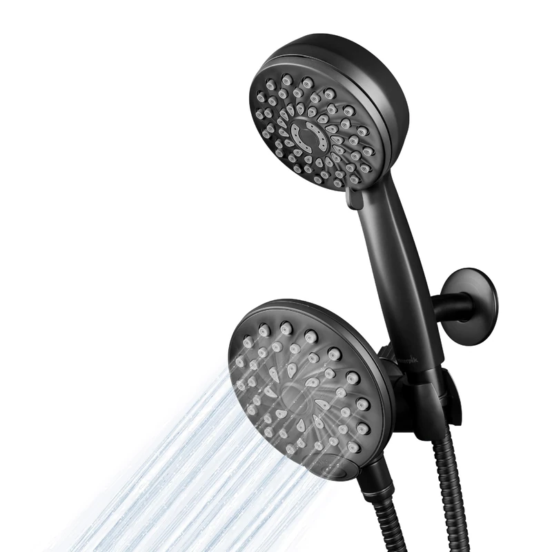 Waterpik One-Touch Dual 2-in-1 Shower System with Rain Shower Head and 7-Mode Hand Held Shower Head, Matte Black XPB-135E-765ME