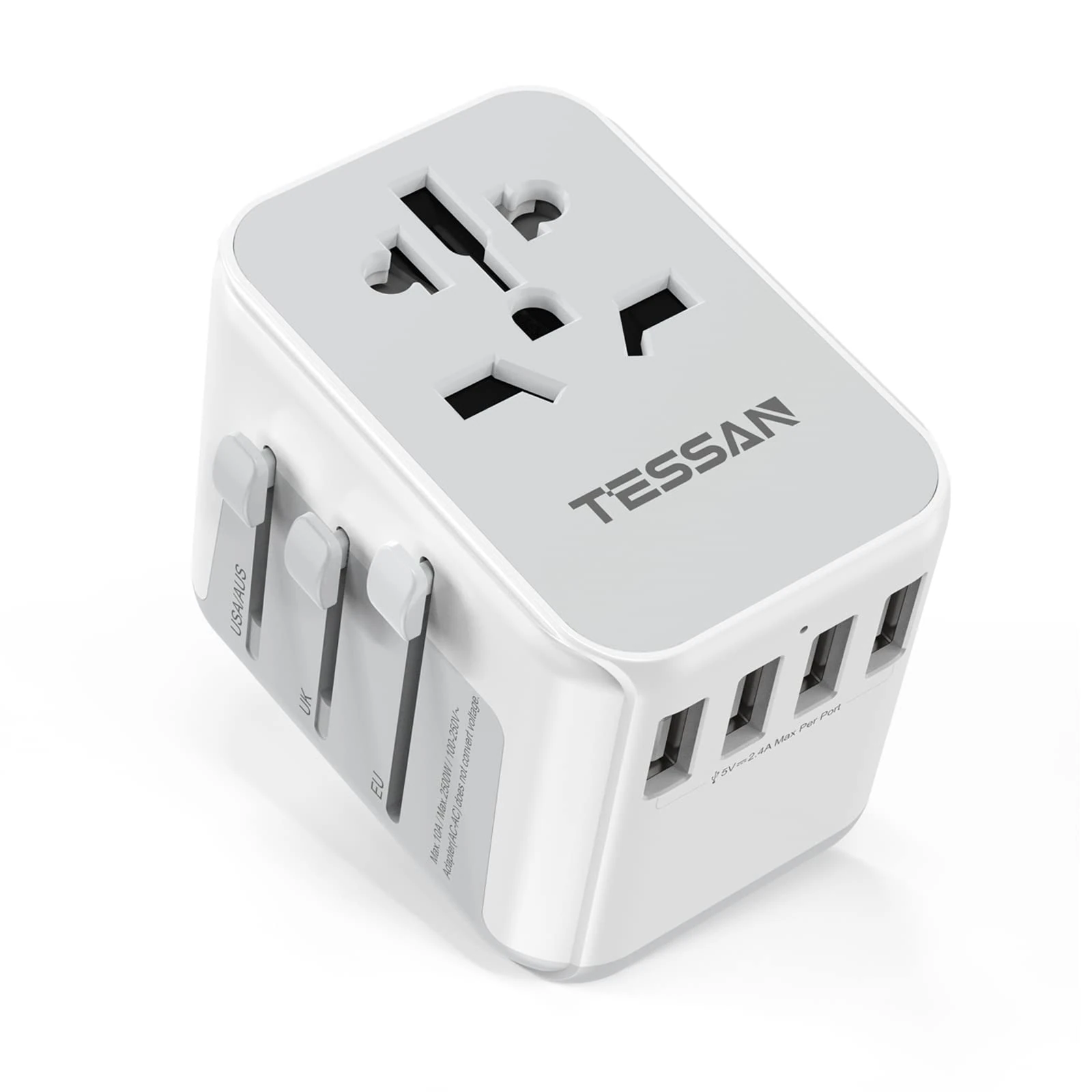 TESSAN Universal Travel Adapter Worldwide with 4 USB (2 USB C), International Travel Adapter UK to European Power Universal Plug Adaptor for EU USA Australia Thailand (Type C, G, A, I), Black