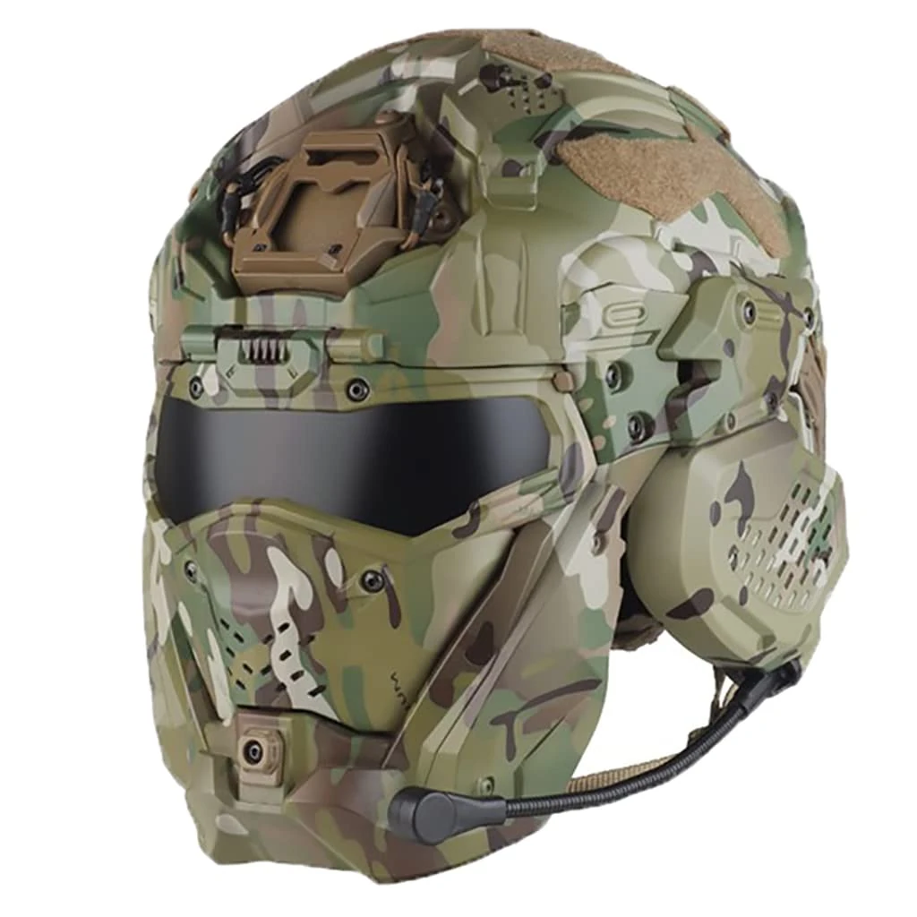 CZMYCBG Tactical Helmet Set with Full Face Mask Goggles Anti-Fog Fan And HD Headset Adjustable Hunting Gear for Outdoor Paintball CS Game,CP