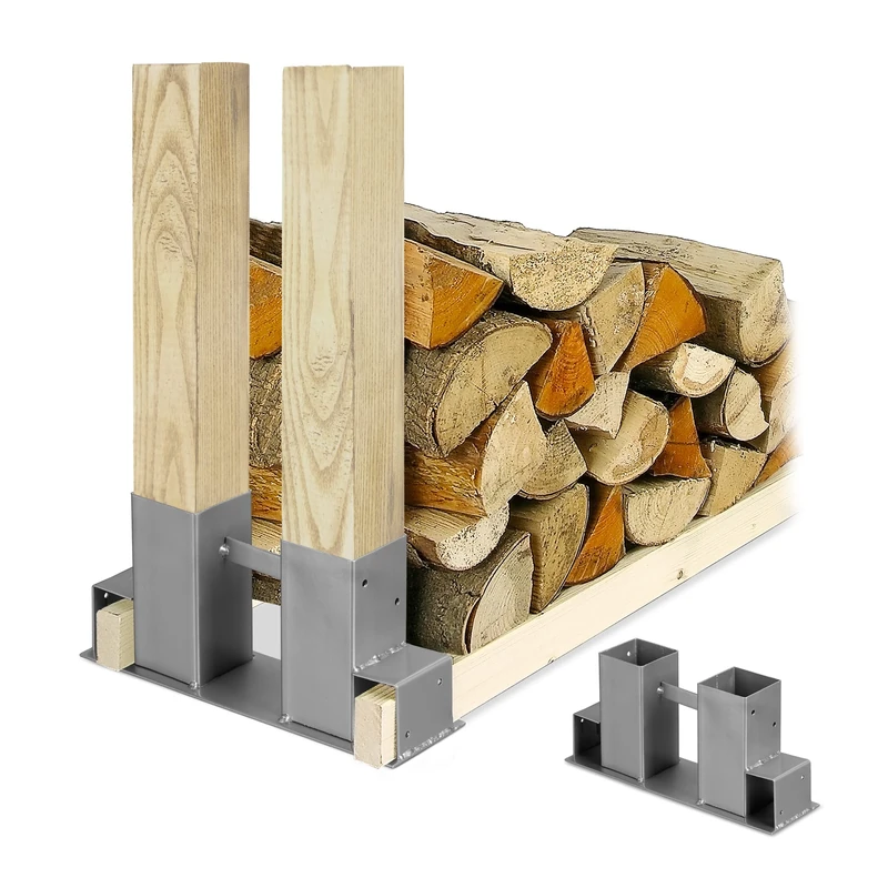 Relaxdays Wood Stacking Aid Set of 2, for Firewood, Flexible Log Rack, Storage Bracket, HWD: 16x34x10 cm, Metal, Grey