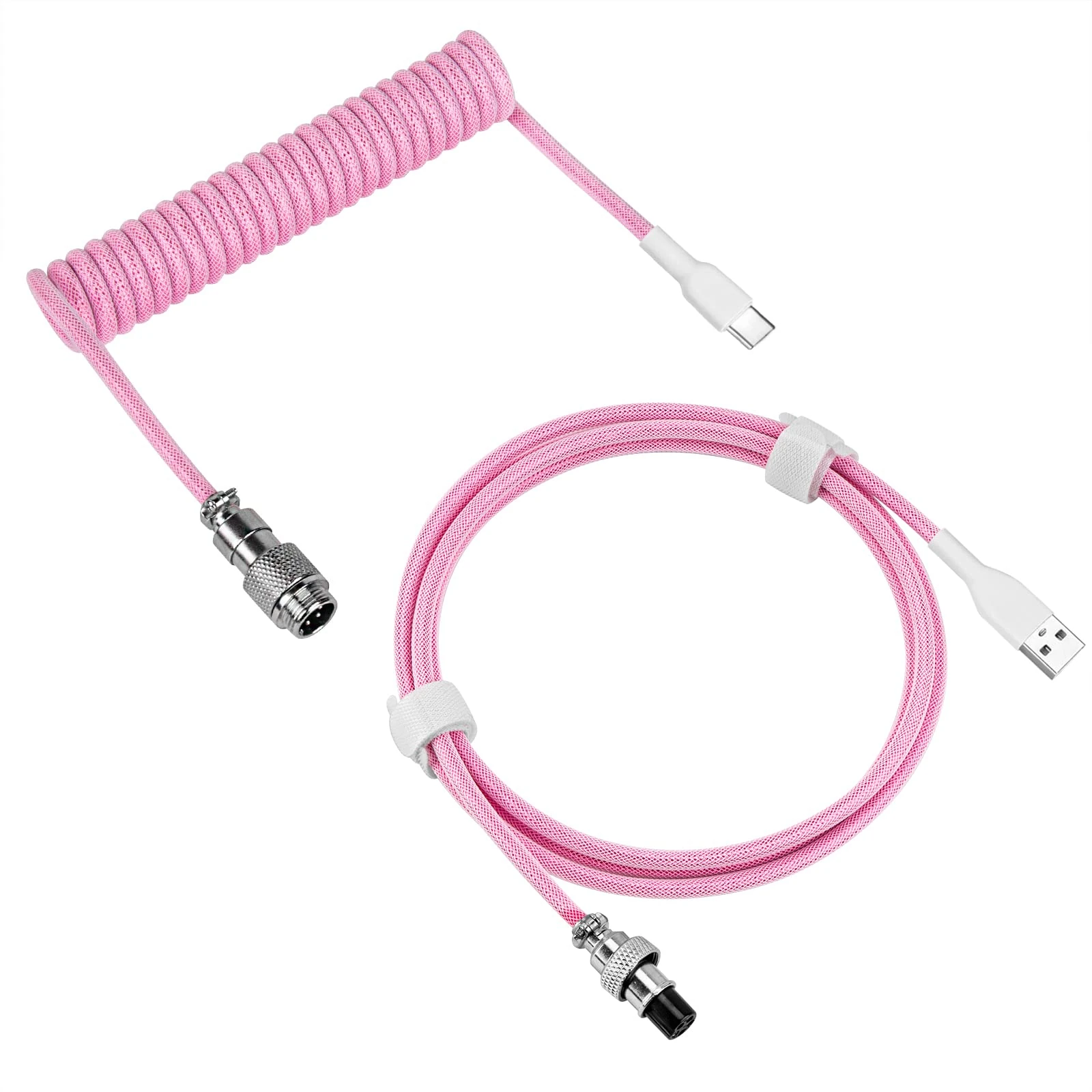 GEEKRIA Coiled USB-C Gaming Keyboard Cable with Aviator Connector, 5-Pin Braided Double-Sleeved Mechanical Keyboard Cable Compatible with Keychron K8 K7 K6Pro, Logitech G715 G713 (Pink 5FT)