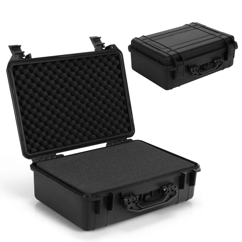 GiantexUK Waterproof Hard Case, Protective Camera Case with Customized Foam, Portable Outdoor Tool Box for Electronics, Drones, Cameras and Firearms (Black, 45x34x18cm)